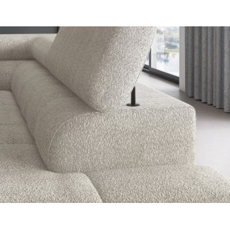 Canapé d'angle convertible, FERNAND tissu bouclette Luxe beige, 5 places, angle droit (vu de face)