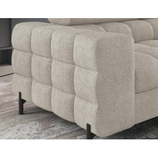 Canapé d'angle convertible, FERNAND tissu bouclette Luxe beige, 5 places, angle droit (vu de face)