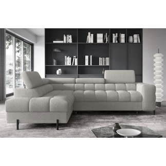 Canapé d'angle convertible FERNAND tissu bouclette Luxe gris, 5 places, angle gauche (vu de face)