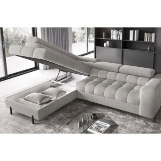 Canapé d'angle convertible FERNAND tissu bouclette Luxe gris, 5 places, angle gauche (vu de face)