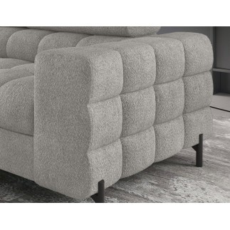 Canapé d'angle convertible FERNAND tissu bouclette Luxe gris, 5 places, angle gauche (vu de face)
