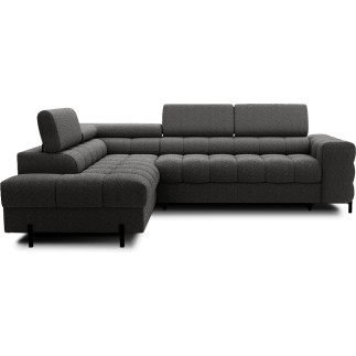 Canapé d'angle convertible FERNAND tissu bouclette Luxe gris anthracite, 5 places, angle gauche (vu de face)