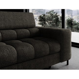 Canapé d'angle convertible, FERNAND tissu bouclette Luxe gris anthracite, 5 places, angle droit (vu de face)