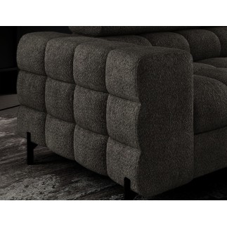 Canapé d'angle convertible, FERNAND tissu bouclette Luxe gris anthracite, 5 places, angle droit (vu de face)