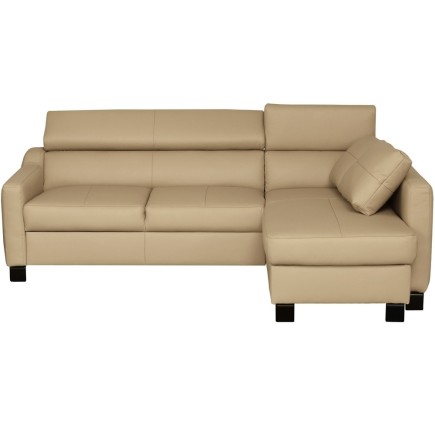 Canapé d'angle convertible en cuir italien de luxe 5 places BRUCE, avec coffre, beige, angle droit (vu de face)