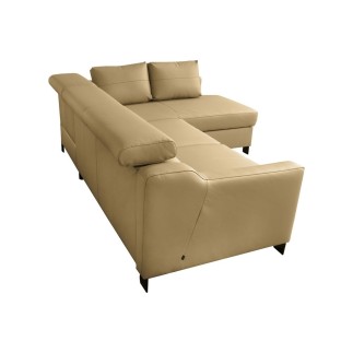 Canapé d'angle convertible en cuir italien de luxe 5 places BRUCE, avec coffre, beige, angle droit (vu de face)