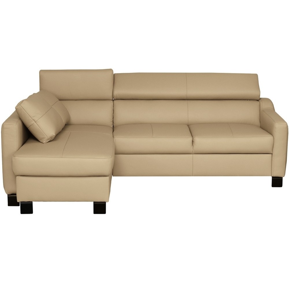 Canapé d'angle convertible en cuir italien de luxe 5 places - BRUCE, avec coffre, beige, angle gauche (vu de face) Canapé d'angle convertible en cuir italien de luxe 5 places - BRUCE, avec coffre, beige, angle gauche (vu de face)