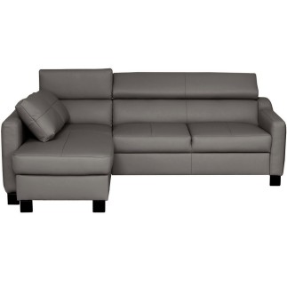 Canapé d'angle convertible en cuir italien de luxe 5 places BRUCE, avec coffre, gris foncé, angle gauche (vu de face)