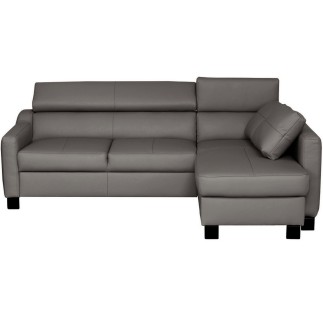 Canapé d'angle convertible en cuir italien de luxe 5 places BRUCE, avec coffre, gris foncé, angle droit (vu de face)