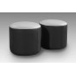 Ensemble de 2 poufs rond en cuir noir et blanc Ensemble de 2 poufs rond en cuir noir et blanc