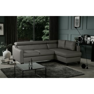 Canapé d'angle convertible en cuir italien de luxe 5 places BRUCE, avec coffre, gris foncé, angle droit (vu de face)