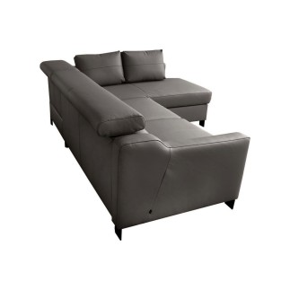 Canapé d'angle convertible en cuir italien de luxe 5 places BRUCE, avec coffre, gris foncé, angle droit (vu de face)