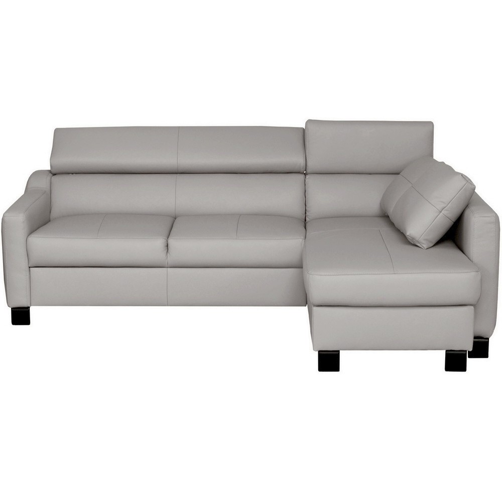 Canapé d'angle convertible en cuir italien de luxe 5 places BRUCE, avec coffre, gris clair, angle droit (vu de face) Canapé d'angle convertible en cuir italien de luxe 5 places BRUCE, avec coffre, gris clair, angle droit (vu de face)