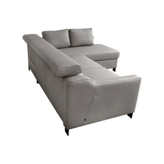 Canapé d'angle convertible en cuir italien de luxe 5 places BRUCE, avec coffre, gris clair, angle droit (vu de face)