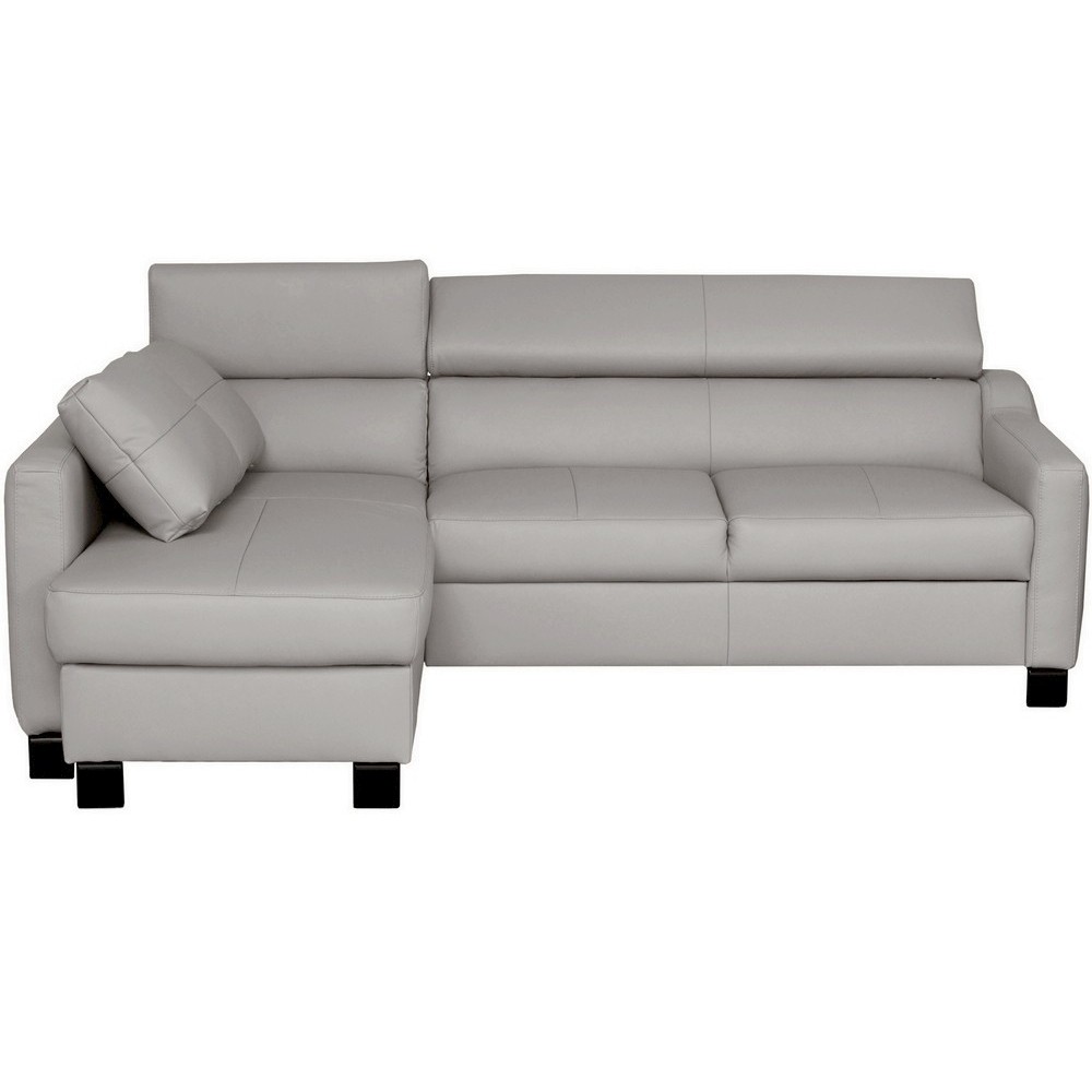 Canapé d'angle convertible en cuir italien de luxe 5 places BRUCE, avec coffre, gris clair, angle gauche (vu de face) Canapé d'angle convertible en cuir italien de luxe 5 places BRUCE, avec coffre, gris clair, angle gauche (vu de face)