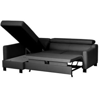Canapé d'angle convertible en cuir italien de luxe 5 places - BRUCE, avec coffre, noir, angle gauche (vu de face)