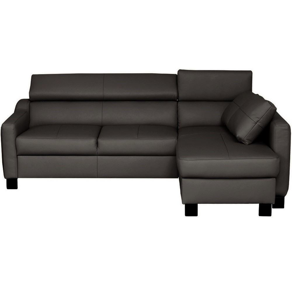 Canapé d'angle convertible en cuir italien de luxe 5 places BRUCE, avec coffre, noir, angle droit (vu de face) Canapé d'angle convertible en cuir italien de luxe 5 places BRUCE, avec coffre, noir, angle droit (vu de face)