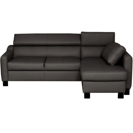 Canapé d'angle convertible en cuir italien de luxe 5 places BRUCE, avec coffre, noir, angle droit (vu de face)