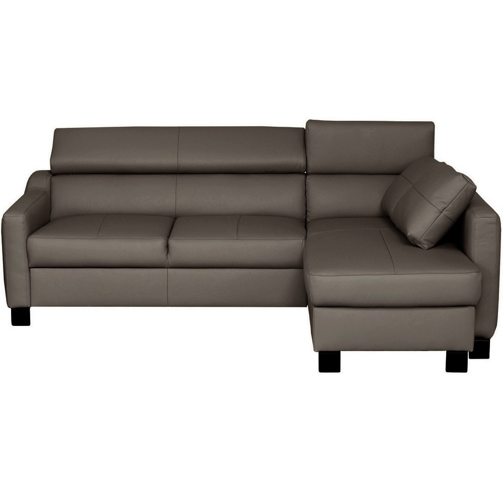 Canapé d'angle convertible en cuir italien de luxe 5 places BRUCE, avec coffre, taupe, angle droit (vu de face) Canapé d'angle convertible en cuir italien de luxe 5 places BRUCE, avec coffre, taupe, angle droit (vu de face)