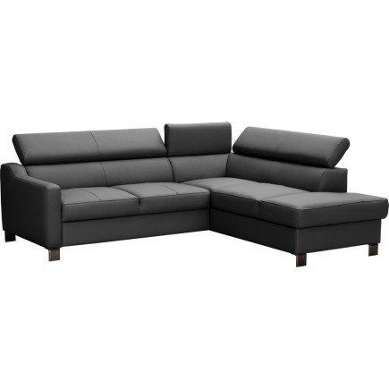 Canapé d'angle convertible en cuir italien de luxe 5 places, ASLAN, avec coffre, gris foncé, angle droit (vu de face)
