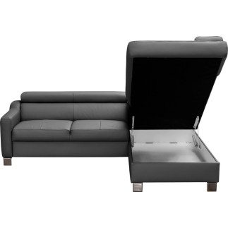 Canapé d'angle convertible en cuir italien de luxe 5 places, ASLAN, avec coffre, gris foncé, angle droit (vu de face)