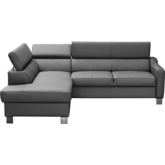 Canapé d'angle convertible en cuir italien de luxe 5 places - ASLAN avec coffre, gris foncé, angle gauche (vu de face)