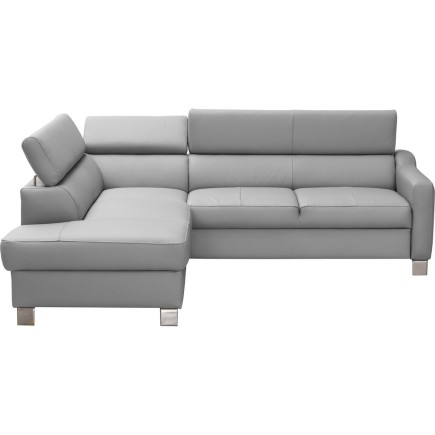 Canapé d'angle convertible en cuir italien de luxe 5 places - ASLAN, avec coffre, gris clair, angle gauche (vu de face)
