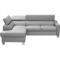 Canapé d'angle convertible en cuir italien de luxe 5 places - ASLAN, avec coffre, gris clair, angle gauche (vu de face) Canapé d'angle convertible en cuir italien de luxe 5 places - ASLAN, avec coffre, gris clair, angle gauche (vu de face)