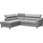 Canapé d'angle convertible en cuir italien de luxe 5 places - ASLAN, avec coffre, gris clair, angle gauche (vu de face) Canapé d'angle convertible en cuir italien de luxe 5 places - ASLAN, avec coffre, gris clair, angle gauche (vu de face)