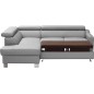 Canapé d'angle convertible en cuir italien de luxe 5 places - ASLAN, avec coffre, gris clair, angle gauche (vu de face) Canapé d'angle convertible en cuir italien de luxe 5 places - ASLAN, avec coffre, gris clair, angle gauche (vu de face)