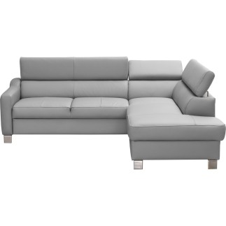 Canapé d'angle convertible en cuir italien de luxe 5 places - ASLAN, avec coffre, gris clair, angle droit (vu de face)