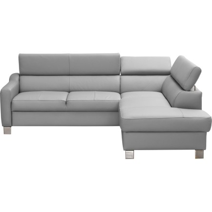 Canapé d'angle convertible en cuir italien de luxe 5 places - ASLAN, avec coffre, gris clair, angle droit (vu de face)