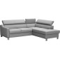 Canapé d'angle convertible en cuir italien de luxe 5 places - ASLAN, avec coffre, gris clair, angle droit (vu de face) Canapé d'angle convertible en cuir italien de luxe 5 places - ASLAN, avec coffre, gris clair, angle droit (vu de face)