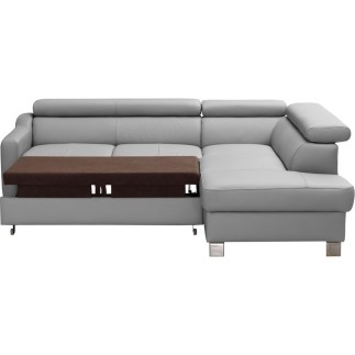 Canapé d'angle convertible en cuir italien de luxe 5 places - ASLAN, avec coffre, gris clair, angle droit (vu de face)