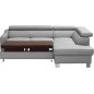 Canapé d'angle convertible en cuir italien de luxe 5 places - ASLAN, avec coffre, gris clair, angle droit (vu de face) Canapé d'angle convertible en cuir italien de luxe 5 places - ASLAN, avec coffre, gris clair, angle droit (vu de face)