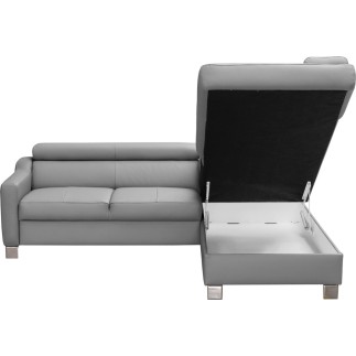 Canapé d'angle convertible en cuir italien de luxe 5 places - ASLAN, avec coffre, gris clair, angle droit (vu de face)