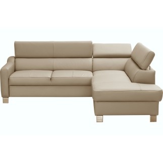 Canapé d'angle convertible en cuir italien de luxe 5 places, ASLAN, avec coffre, beige, angle droit (vu de face)