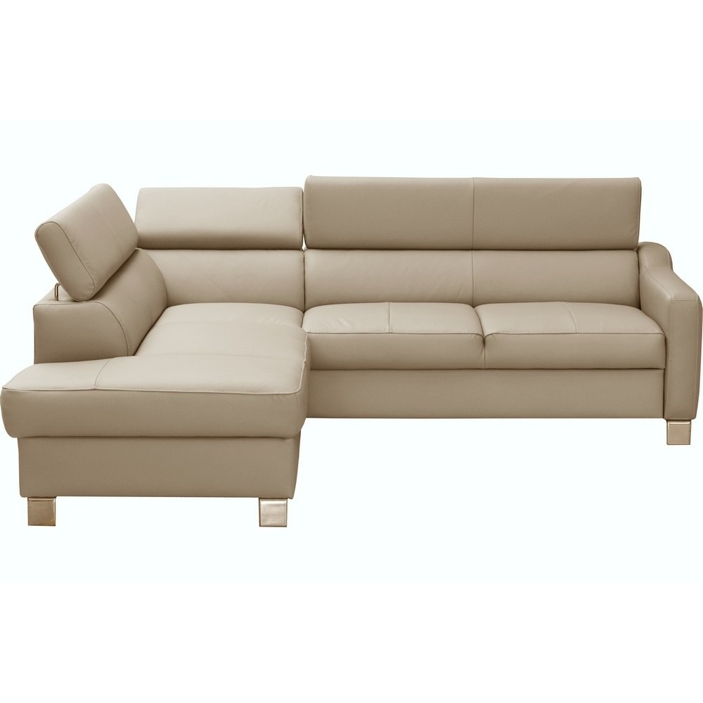 Canapé d'angle convertible en cuir italien de luxe 5 places - ASLAN avec coffre, beige, angle gauche (vu de face) Canapé d'angle convertible en cuir italien de luxe 5 places - ASLAN avec coffre, beige, angle gauche (vu de face)