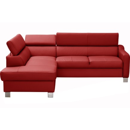 Canapé d'angle convertible en cuir italien de luxe 5 places - ASLAN avec coffre, rouge, angle gauche (vu de face)