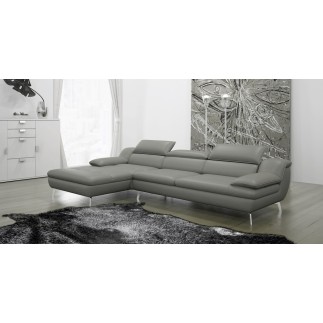 Canapé d'angle en cuir italien 5 places LIBERTY, gris clair