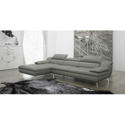 Canapé d'angle en cuir italien 5 places LIBERTY, gris clair