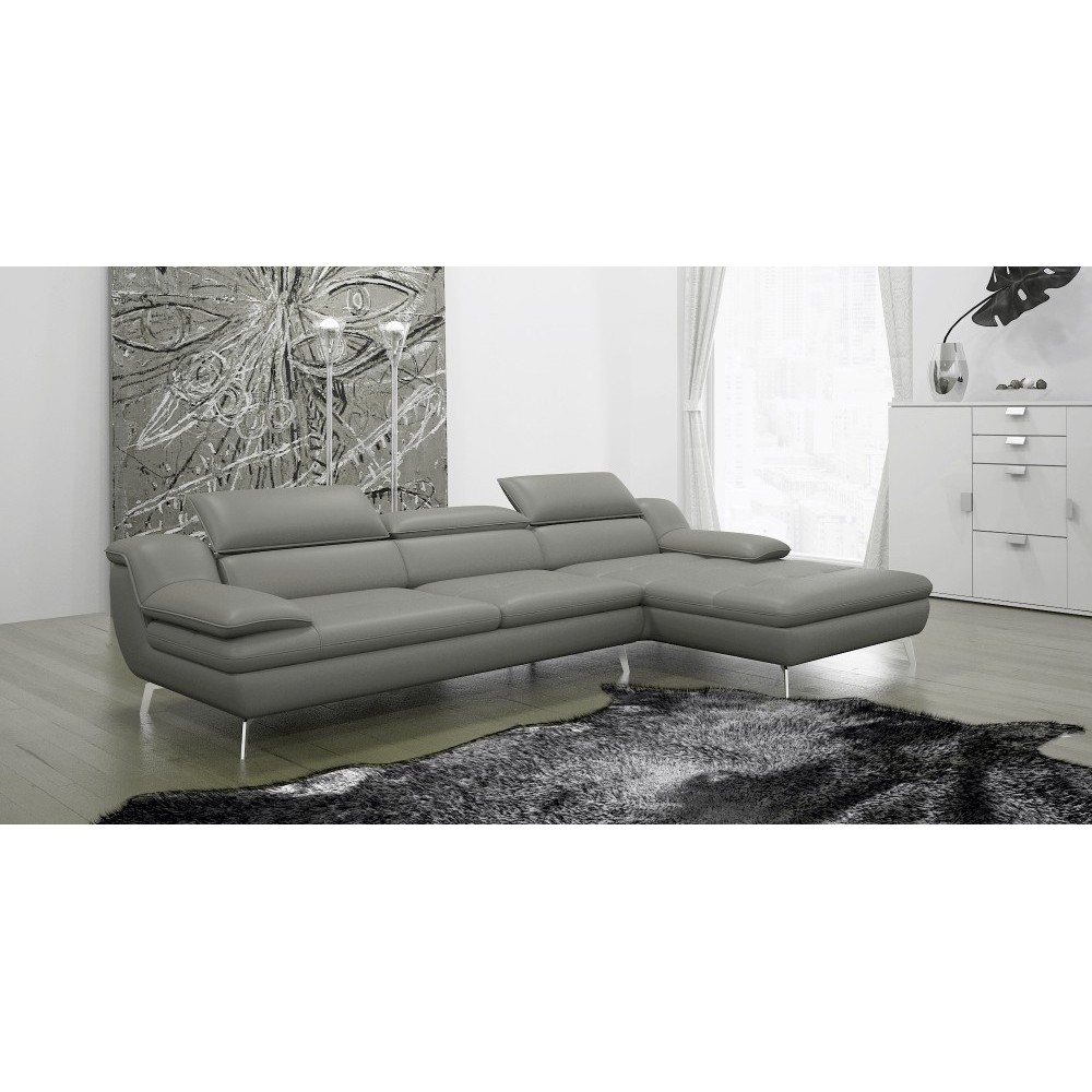 Canapé d'angle en cuir italien 5 places LIBERTY, gris clair, angle droit Canapé d'angle en cuir italien 5 places LIBERTY, gris clair, angle droit