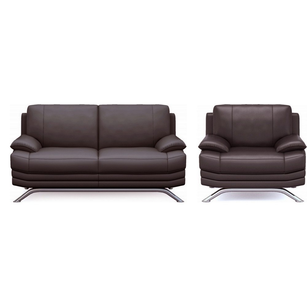 Ensemble : un canapé 2 places et un fauteuil MARINI, en cuir LUXE italien chocolat Ensemble : un canapé 2 places et un fauteuil MARINI, en cuir LUXE italien chocolat