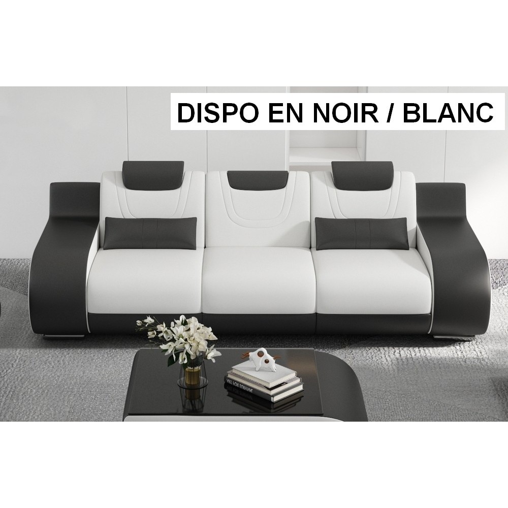 Canapé 3 places en cuir Prestige italien, GABRIEL, noir / blanc Canapé 3 places en cuir Prestige italien, GABRIEL, noir / blanc