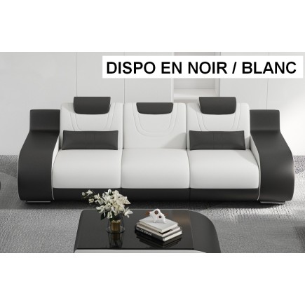 Canapé 3 places en cuir Prestige italien, GABRIEL, noir / blanc