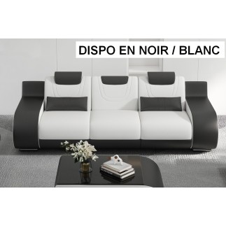 Ensemble composé d'un canapé 3 places et d'un canapé 2 places en cuir Prestige italien, GABRIEL, noir / blanc