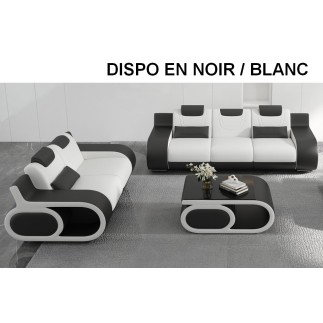 Canapé 2 places en cuir Prestige italien, GABRIEL, noir / blanc