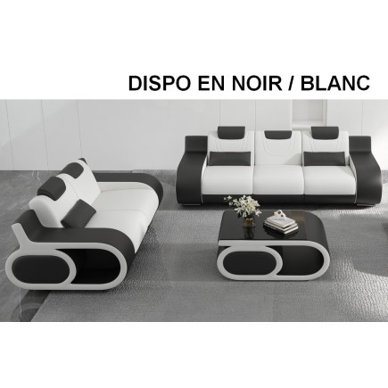 Canapé 2 places en cuir Prestige italien, GABRIEL, noir / blanc