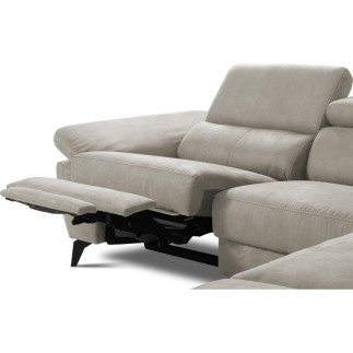 Canapé d'angle avec relax électrique tissu effet grain, 5/6 places SOLARO, beige, angle droit