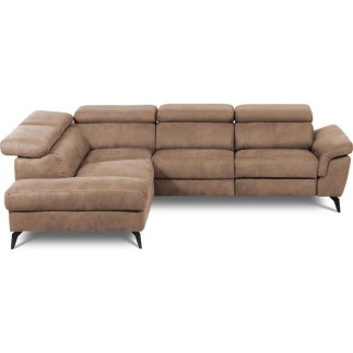Canapé d'angle avec relax électrique en tissu effet grain, 5/6 places SOLARO, marron, angle gauche